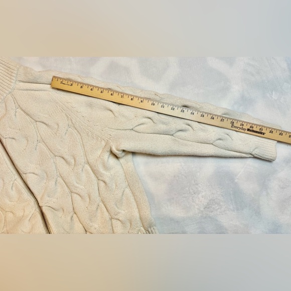 Talbots Sweater Cream Cable Knit Turtleneck Full Zip Cardigan Size XL - Picture 7 of 9